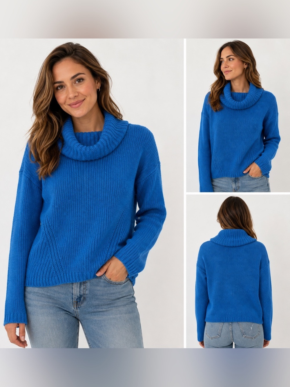 Rachel Zoe Vibrant Blue 100% Cotton Cowl Neck Sweater Small